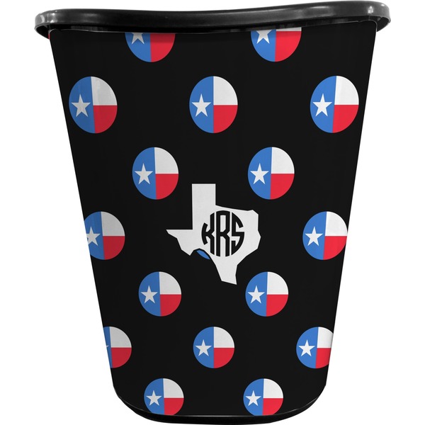Custom Texas Polka Dots Waste Basket - Double Sided (Black) (Personalized)