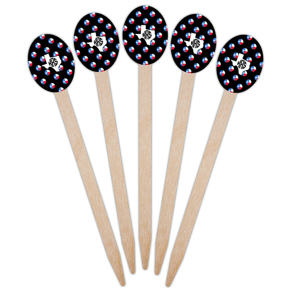 Texas Polka Dots Wooden Food Pick - Oval - Fan View