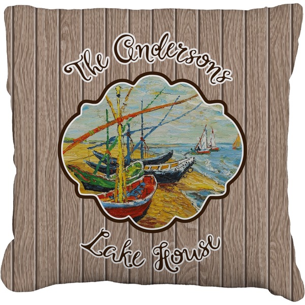 Custom Lake House Faux-Linen Throw Pillow 16" (Personalized)