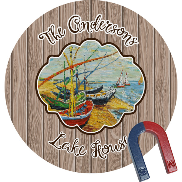 Custom Lake House Round Fridge Magnet (Personalized)