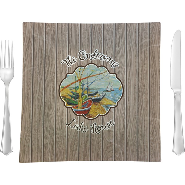 Custom Lake House 9.5" Glass Square Lunch / Dinner Plate- Single or Set of 4 (Personalized)