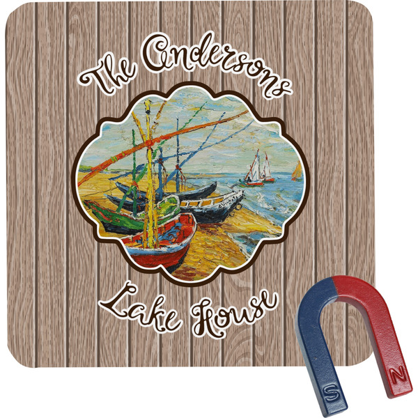 Custom Lake House Square Fridge Magnet (Personalized)