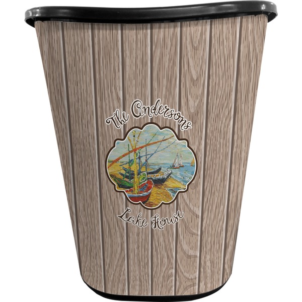 Custom Lake House Waste Basket - Single Sided (Black) (Personalized)