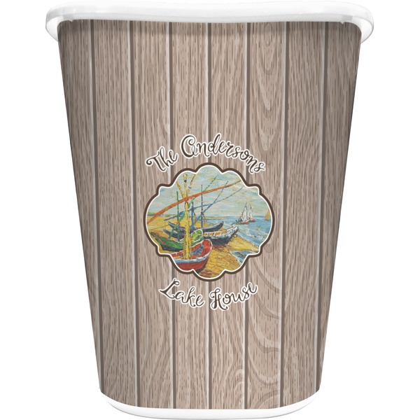 Custom Lake House Waste Basket - Double Sided (White) (Personalized)
