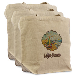 Lake House Reusable Cotton Grocery Bags - Set of 3 (Personalized)