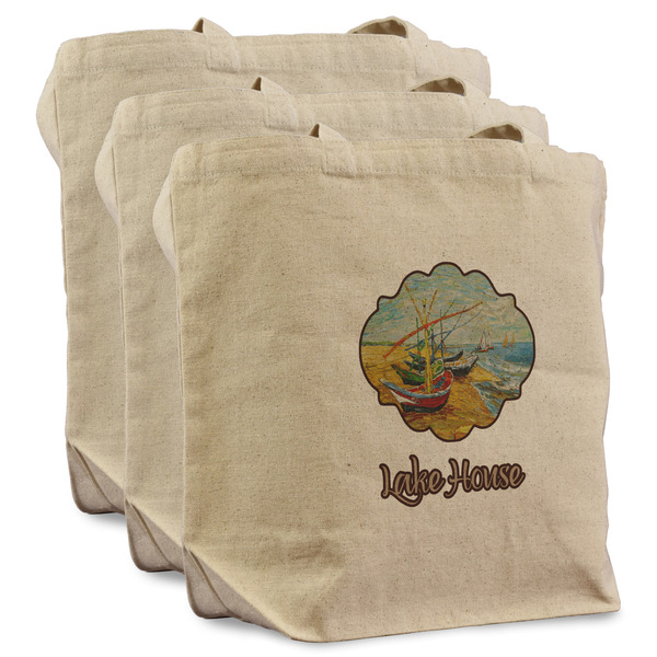 Custom Lake House Reusable Cotton Grocery Bags - Set of 3 (Personalized)