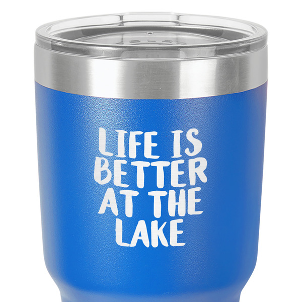 Lake House 30 oz Stainless Steel Ringneck Tumbler - Blue - Close Up