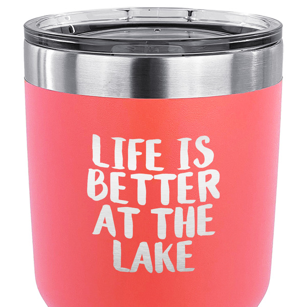 Lake House 30 oz Stainless Steel Ringneck Tumbler - Coral - CLOSE UP