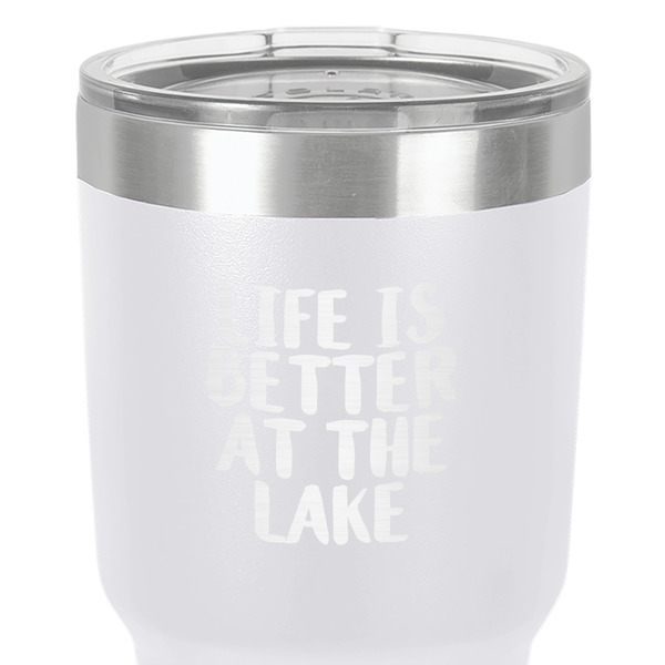 Lake House 30 oz Stainless Steel Ringneck Tumbler - White - Close Up