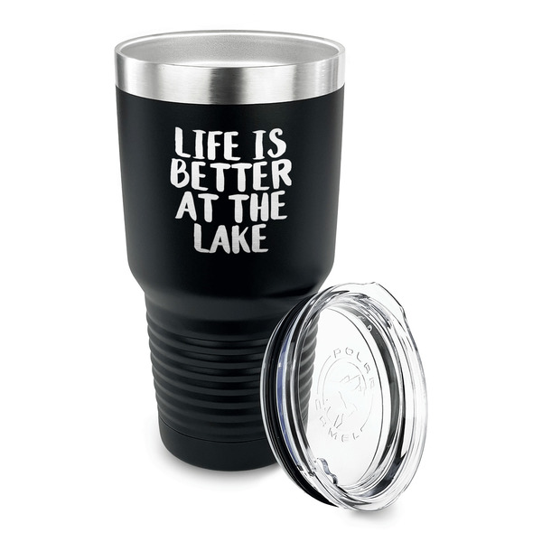 Lake House 30 oz Stainless Steel Ringneck Tumblers - Black - LID OFF