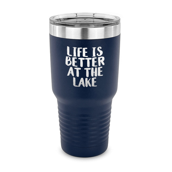 Custom Lake House 30 oz Stainless Steel Tumbler - Navy - Single Sided (Personalized)
