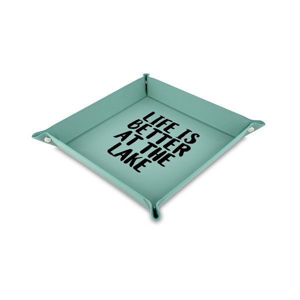 Custom Lake House 6" x 6" Teal Faux Leather Valet Tray (Personalized)