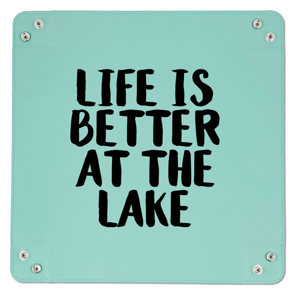 Lake House 9" x 9" Teal Leatherette Snap Up Tray - APPROVAL