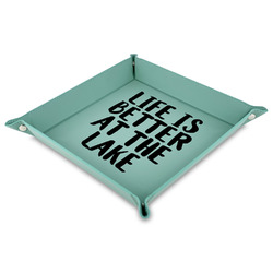 Lake House 9" x 9" Teal Faux Leather Valet Tray (Personalized)