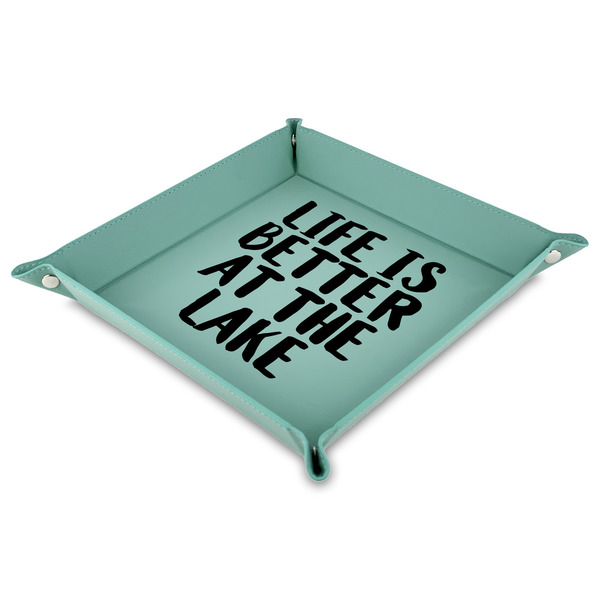 Custom Lake House 9" x 9" Teal Faux Leather Valet Tray (Personalized)