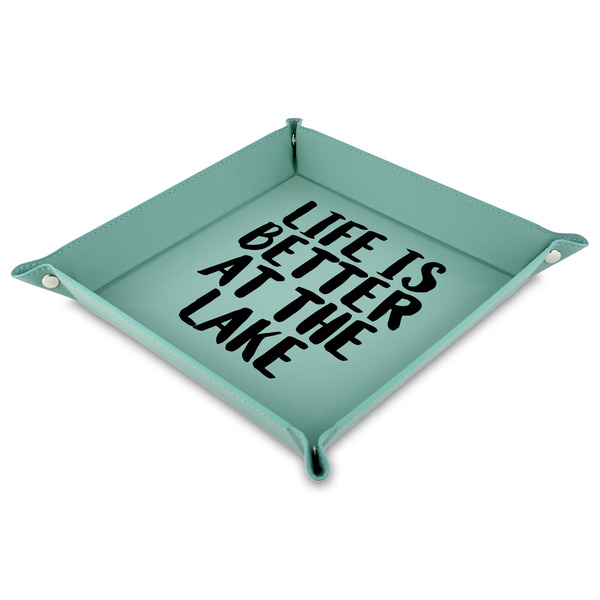 Custom Lake House Faux Leather Dice Tray - 9" x 9"  - Teal