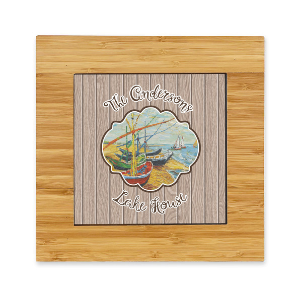 Custom Lake House Bamboo Trivet with Ceramic Tile Insert (Personalized)
