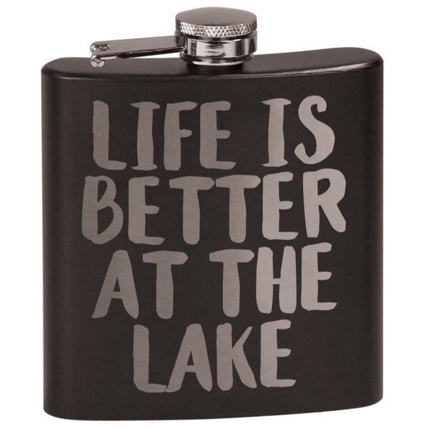 Custom Lake House Black Flask Set (Personalized)