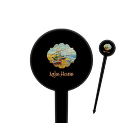 Lake House 4" Round Plastic Food Picks - Black - Single Sided (Personalized)