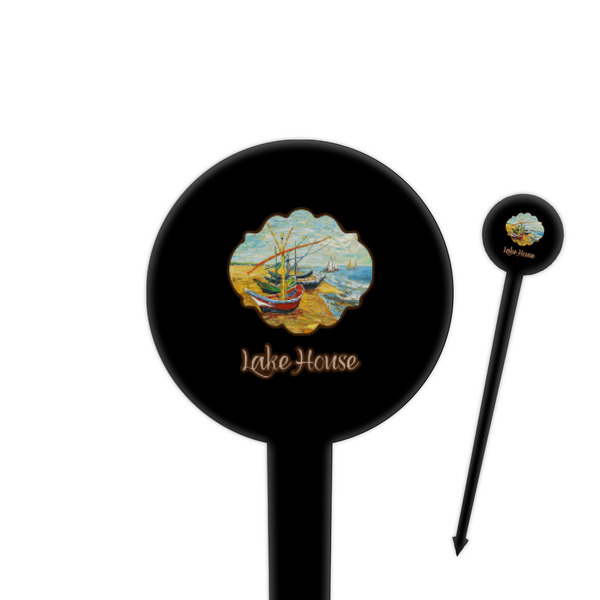 Custom Lake House 4" Round Plastic Food Picks - Black - Single Sided (Personalized)