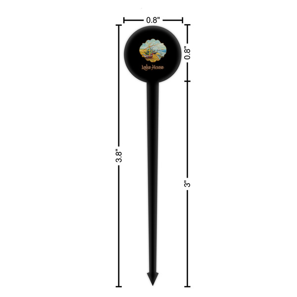 Lake House Black Plastic 4" Food Pick - Round - Dimensions