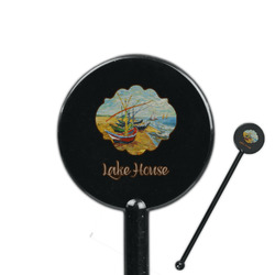 Lake House 5.5" Round Plastic Stir Sticks - Black - Single Sided (Personalized)