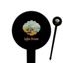 Lake House 6" Round Plastic Food Picks - Black - Single Sided (Personalized)