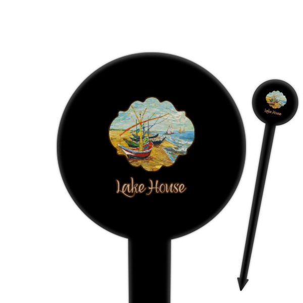 Custom Lake House 6" Round Plastic Food Picks - Black - Double Sided (Personalized)