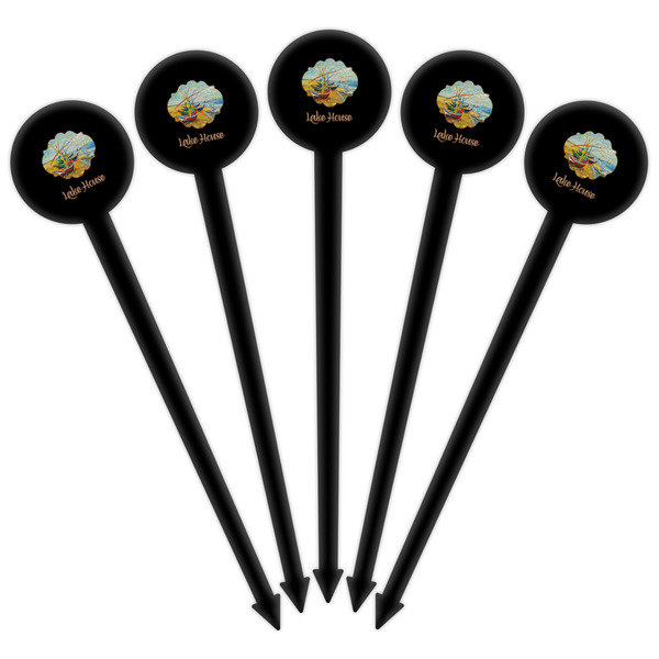 Lake House Black Plastic 6" Food Pick - Round - Fan View