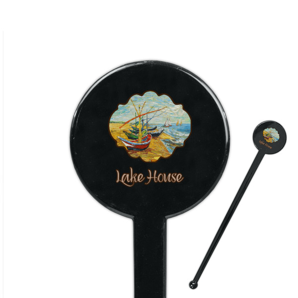 Custom Lake House 7" Round Plastic Stir Sticks - Black - Single Sided (Personalized)