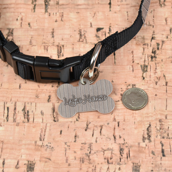 Lake House Bone Shaped Dog ID Tag - Small - In Context