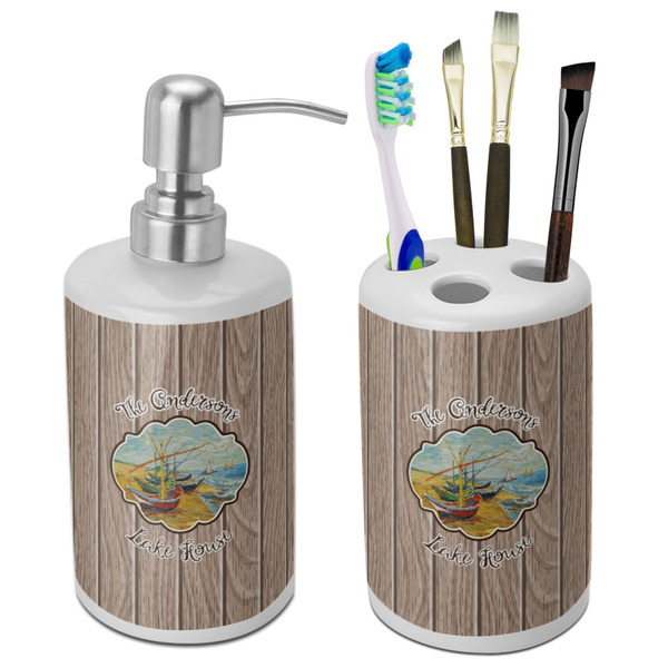 Custom Lake House Ceramic Bathroom Accessories Set (Personalized)