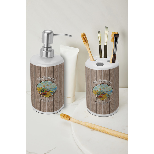 Lake House Ceramic Bathroom Accessories - LIFESTYLE (toothbrush holder & soap dispenser)