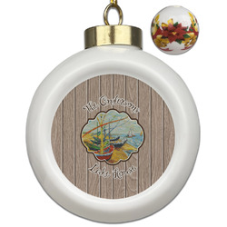 Lake House Ceramic Ball Ornaments - Poinsettia Garland (Personalized)