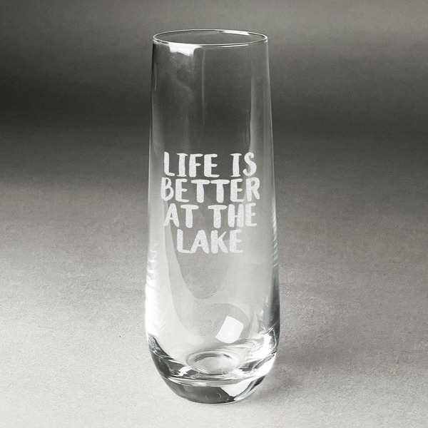 Custom Lake House Champagne Flute - Stemless Engraved (Personalized)
