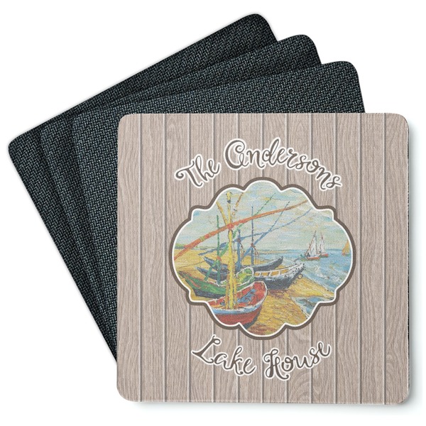 Custom Lake House Square Rubber Backed Coasters - Set of 4 (Personalized)