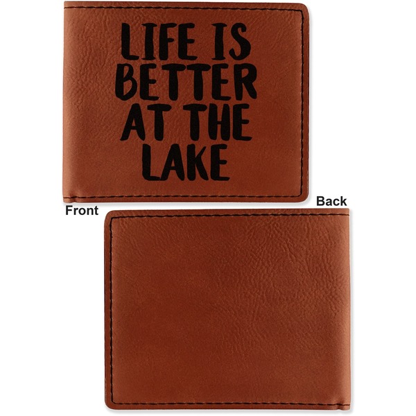Lake House Cognac Leatherette Bifold Wallets - Front and Back Single Sided - Apvl