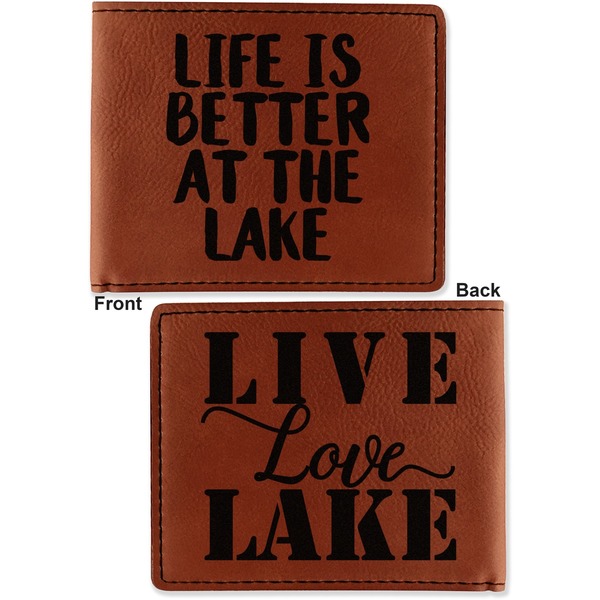 Lake House Cognac Leatherette Bifold Wallets - Front and Back