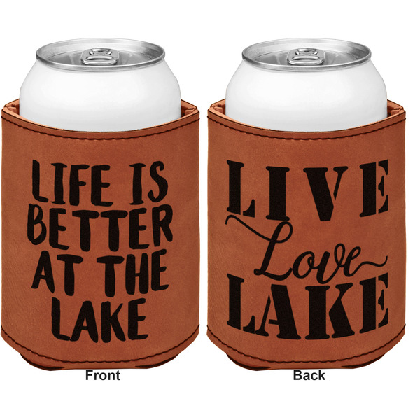 Lake House Cognac Leatherette Can Sleeve - Double Sided Front and Back