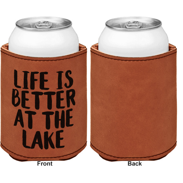 Lake House Cognac Leatherette Can Sleeve - Single Sided Front and Back