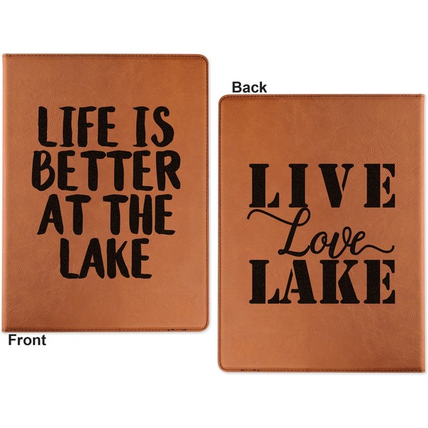 Lake House Cognac Leatherette Portfolios with Notepad - Large - Double Sided - Apvl