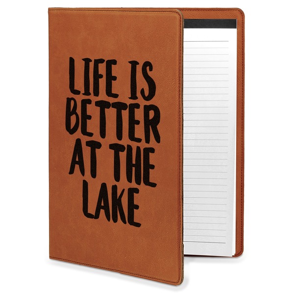 Custom Lake House Leatherette Portfolio with Notepad - Large - Single Sided (Personalized)