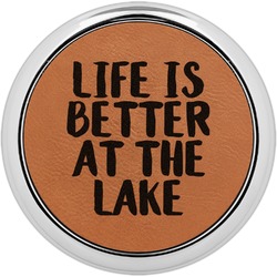 Lake House Leatherette Round Coaster w/ Silver Edge - Single or Set (Personalized)