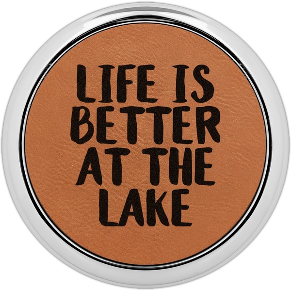 Custom Lake House Leatherette Round Coaster w/ Silver Edge - Single or Set (Personalized)