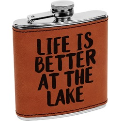 Lake House Leatherette Wrapped Stainless Steel Flask (Personalized)