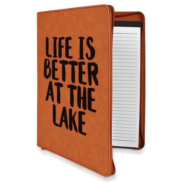 Custom Lake House Leatherette Zipper Portfolio with Notepad (Personalized)