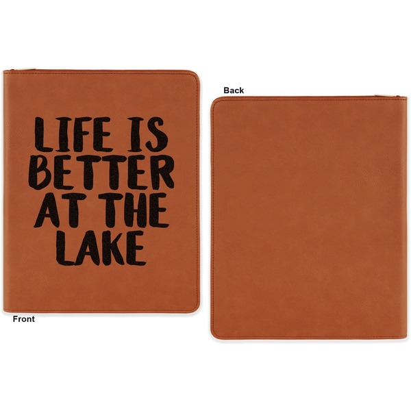 Lake House Cognac Leatherette Zipper Portfolios with Notepad - Single Sided - Apvl