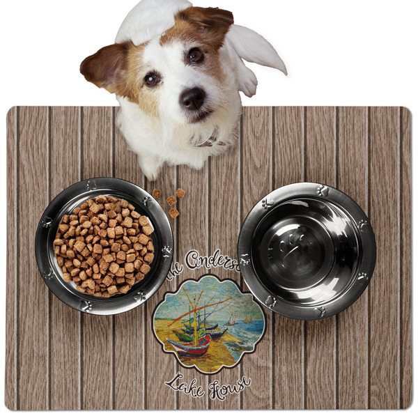 Custom Lake House Dog Food Mat - Medium w/ Name or Text