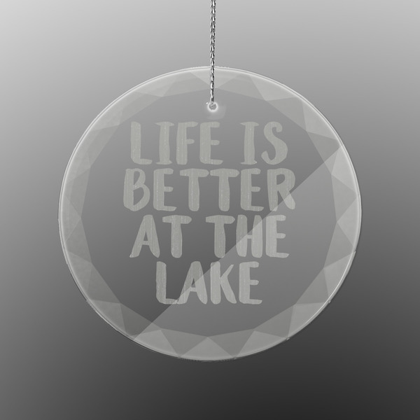 Custom Lake House Engraved Glass Ornament - Round (Personalized)