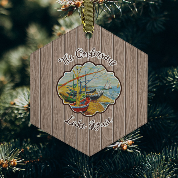 Lake House Frosted Glass Ornament - Hexagon (Lifestyle)